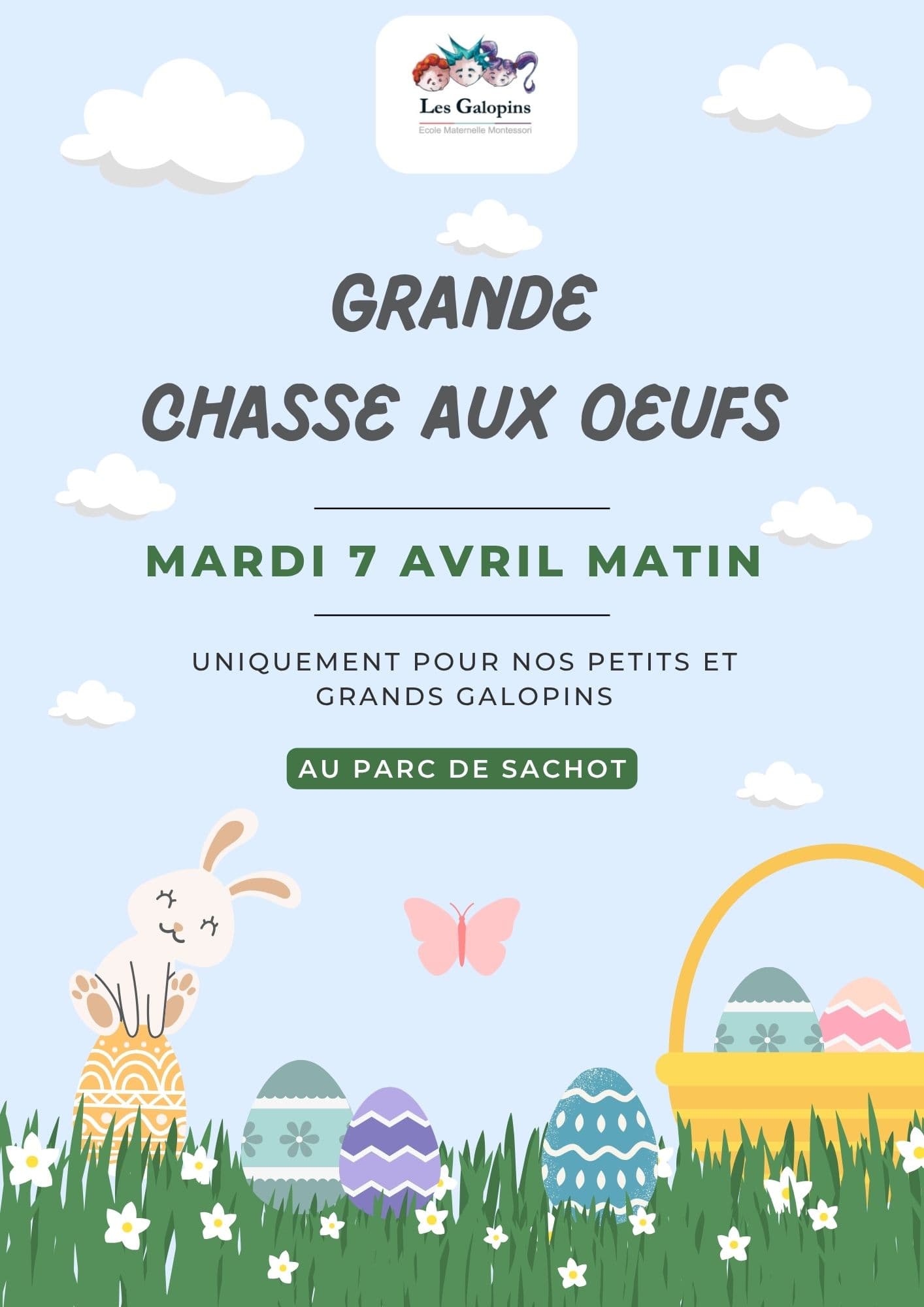 Chasse aux oeufs organisée par l’école Montessori Les Galopins au Parc Sachot